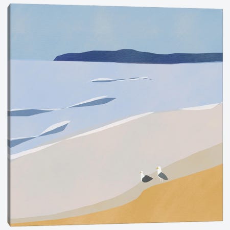 Seagulls At The Beach Canvas Print #LED159} by Little Dean Art Print