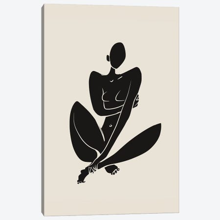 Sitting Nude In Black Canvas Print #LED167} by Little Dean Art Print