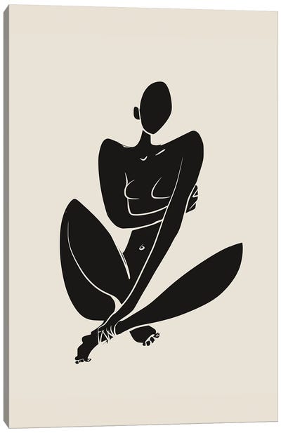 Sitting Nude In Black Canvas Art Print - The Cut Outs Collection