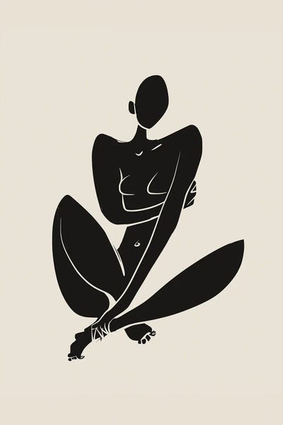 Large Modern Art - Canvas Prints: Sitting Nude In Black by Little Dean