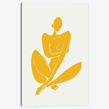 Sitting Nude In Yellow Canvas Print #LED168} by Little Dean Canvas Wall Art