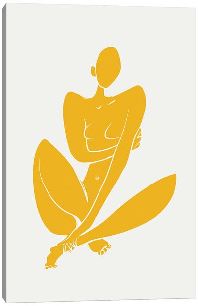 Sitting Nude In Yellow Canvas Art Print - Little Dean