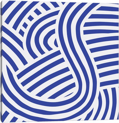 Blue Wavy Stripe Canvas Art Print - International Klein Blue