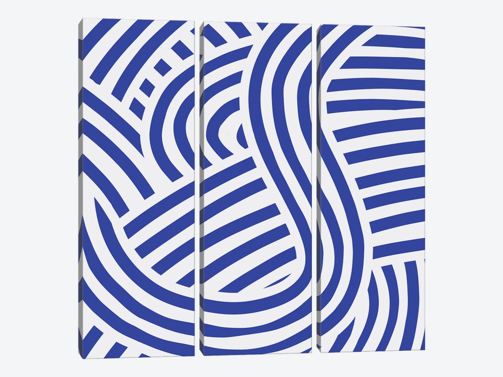 Blue Wavy Stripe by Little Dean 3-piece Canvas Wall Art