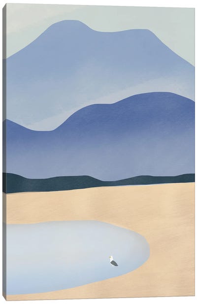 Tiny Seagull Against Mountains Canvas Art Print - Little Dean