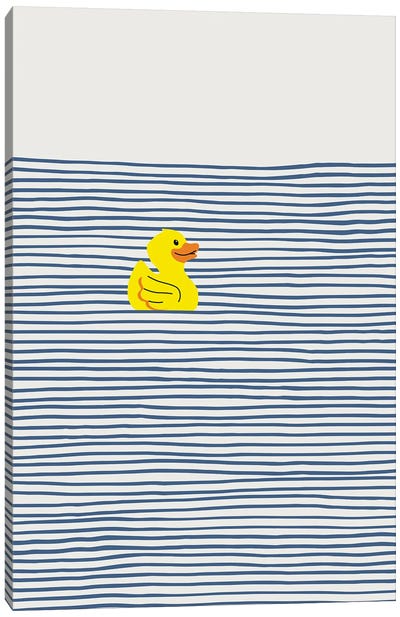 Yellow Rubber Duck Canvas Art Print - Blue & Yellow Art