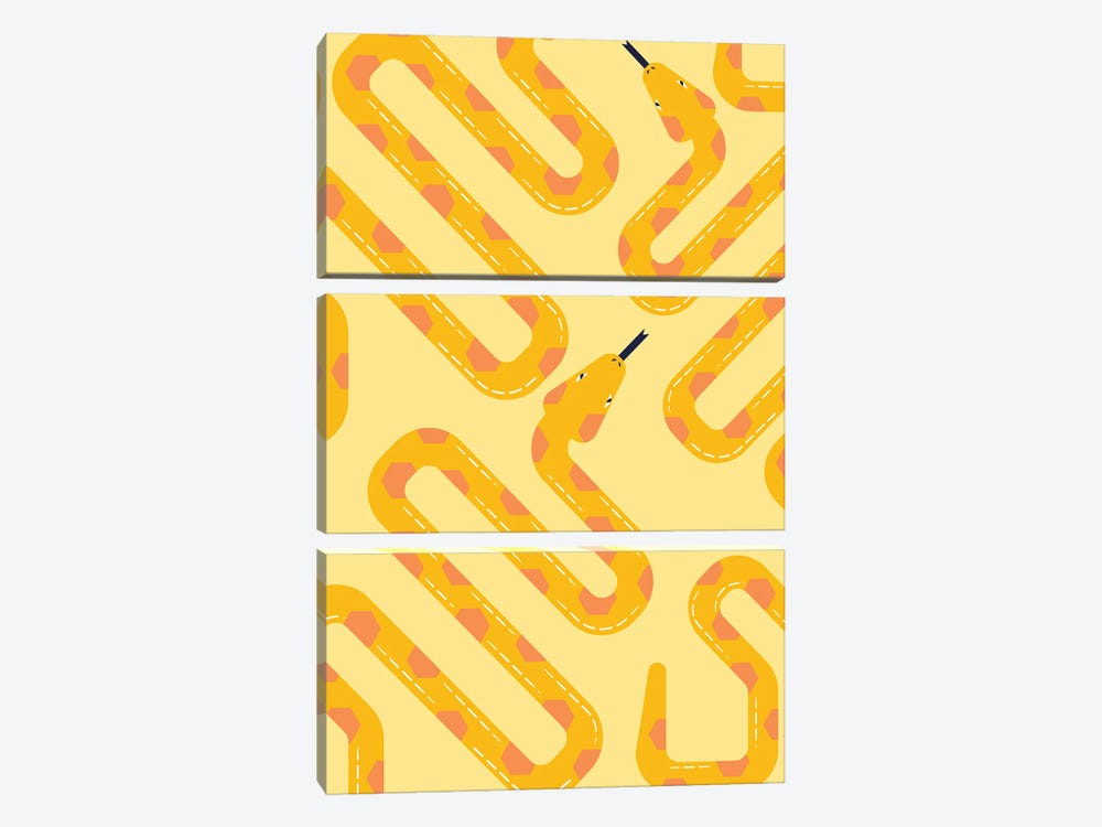 Yellow Snake Pattern by Little Dean 3-piece Canvas Print
