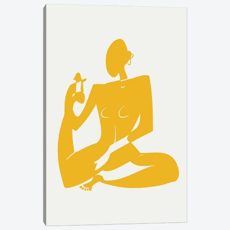 Yoga Nude In Yellow Canvas Print #LED205} by Little Dean Canvas Artwork