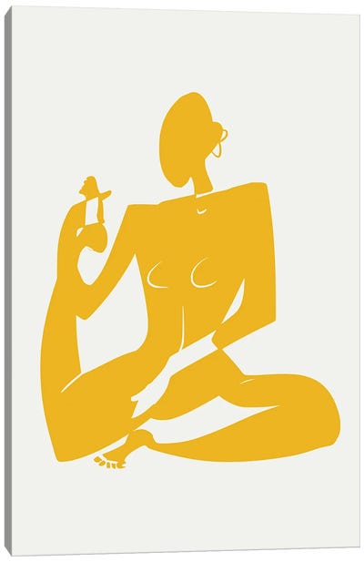 Yoga Nude In Yellow Canvas Art Print - Little Dean