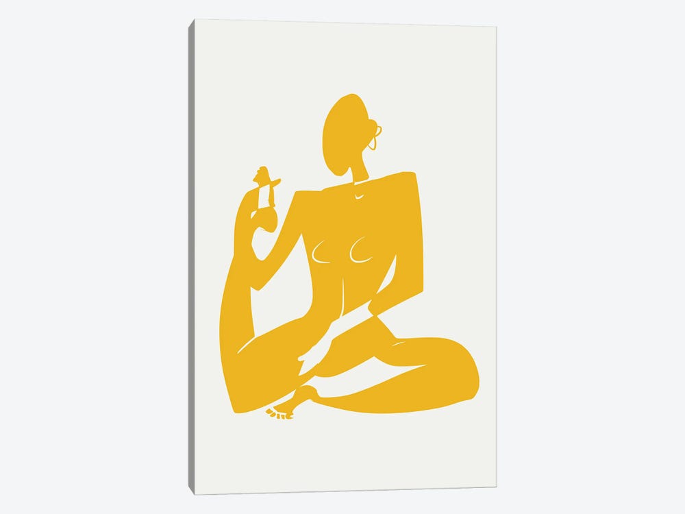 Yoga Nude In Yellow by Little Dean 1-piece Canvas Wall Art