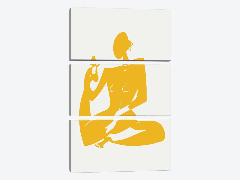 Yoga Nude In Yellow by Little Dean 3-piece Canvas Art