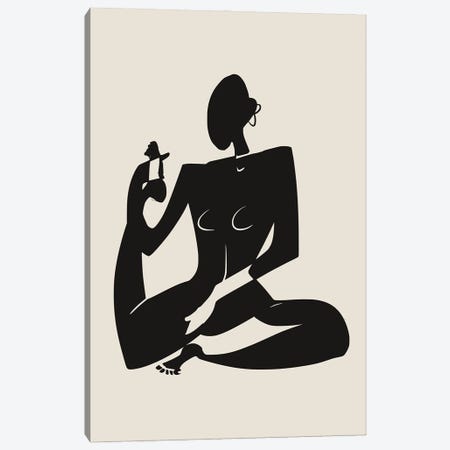 Yoga Stretch Figure In Black Canvas Print #LED206} by Little Dean Canvas Artwork