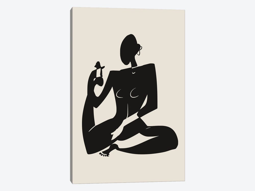 Yoga Stretch Figure In Black by Little Dean 1-piece Canvas Art Print