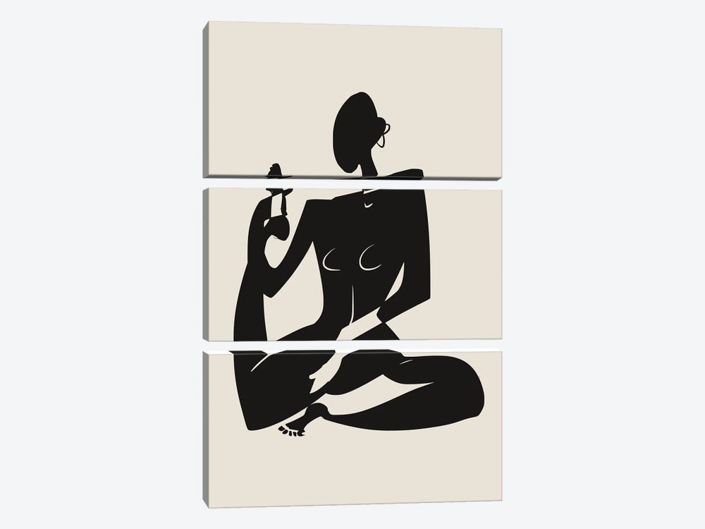 Yoga Stretch Figure In Black by Little Dean 3-piece Canvas Print