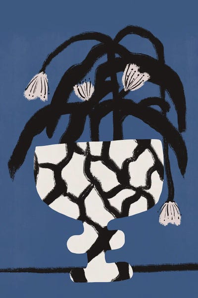 Black & White & Blue: Cracked Patterned Vase by Little Dean