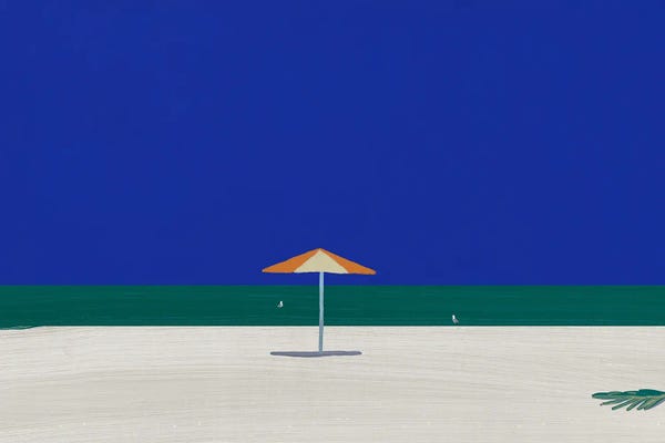 Umbrellas: Seagull And Beach Umbrella II by Little Dean