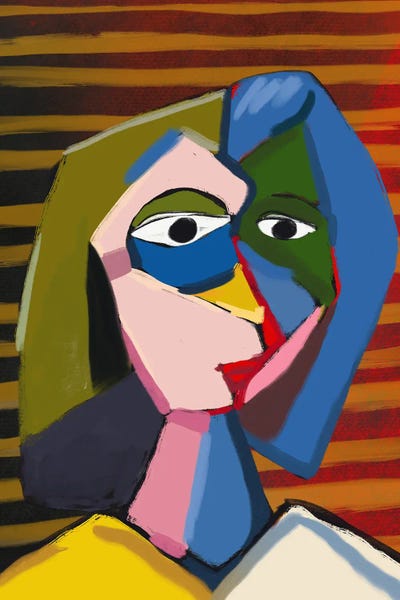 Stripes: Pastel Line Art Portrait Sketch by Little Dean