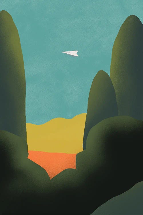 Paperplane Whimsical Landscape by Little Dean wall art