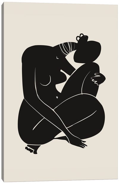 Baby Curl African Nude In Black Canvas Art Print - The Cut Outs Collection