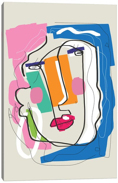 Abstract Candid Portrait Madame Canvas Art Print - Cubist Visage
