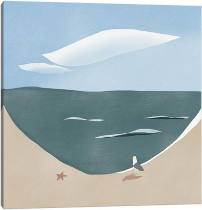 Beach Curve And Seagull Canvas Art Print - Little Dean