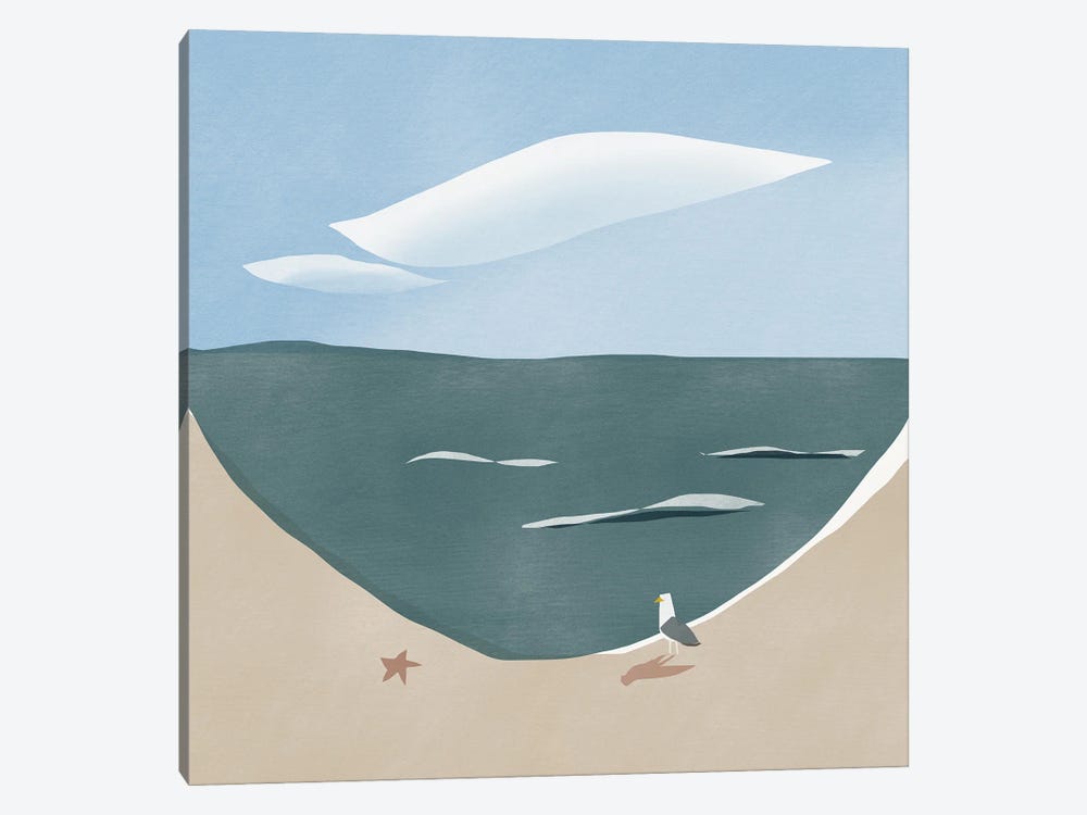 Beach Curve And Seagull by Little Dean 1-piece Canvas Art