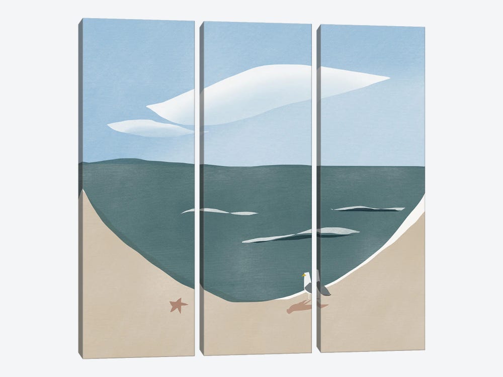 Beach Curve And Seagull by Little Dean 3-piece Canvas Artwork