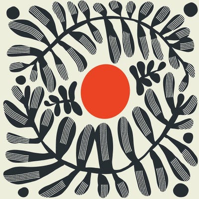 Black Plant And Red Sun by Little Dean art print