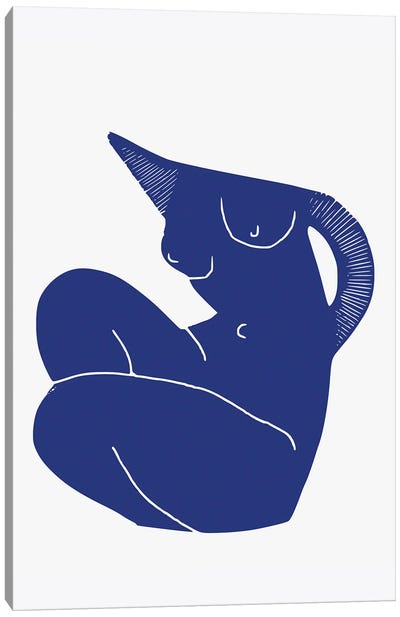 Blue Seated Nude Cut Out Canvas Art Print - Blue Nude Collection