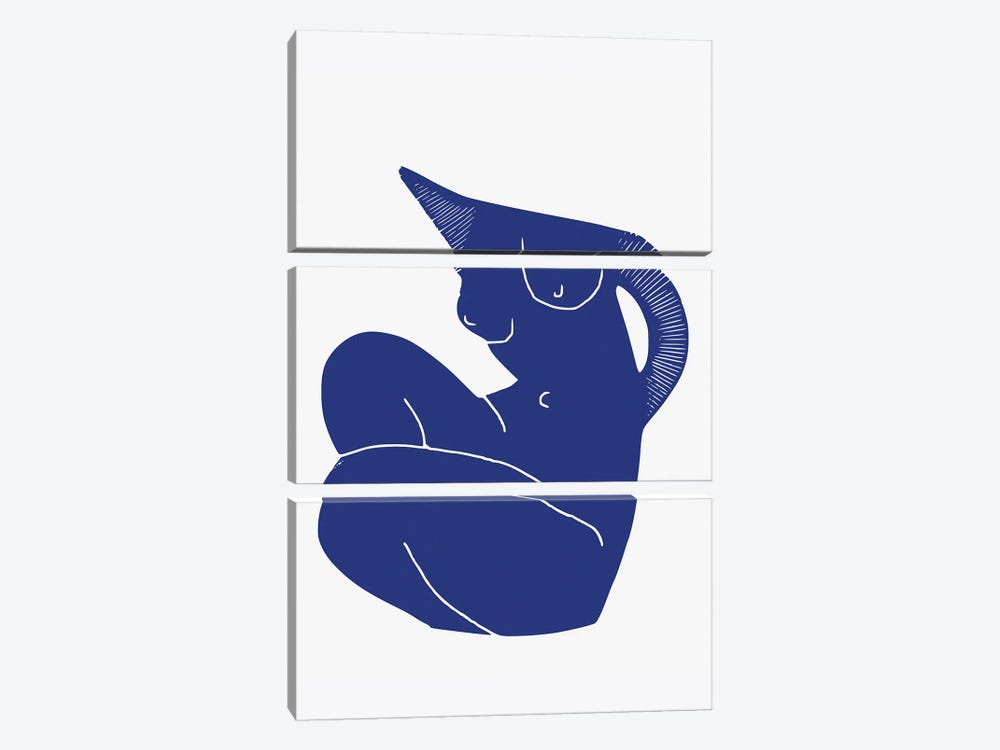 Blue Seated Nude Cut Out by Little Dean 3-piece Canvas Art