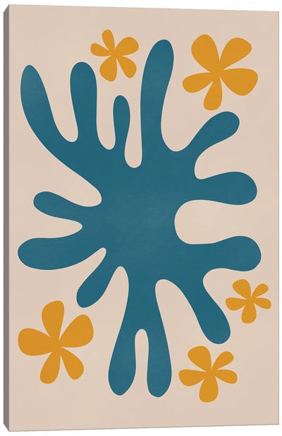 Coral With Flowers Canvas Art Print - The Cut Outs Collection