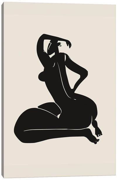 Curvy Nude In Black Canvas Art Print - Blue Nude Collection