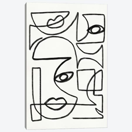 Abstract Line Art Faces Canvas Print #LED6} by Little Dean Art Print