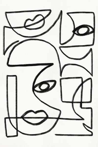 Cubist Visage: Abstract Line Art Faces by Little Dean
