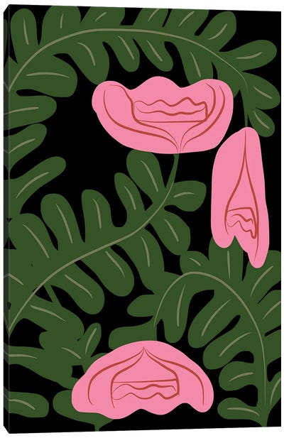 Pink Floral Illustration Canvas Art Print - Little Dean