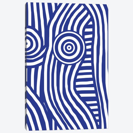 Front Blue And White Striped Nude Canvas Print #LED76} by Little Dean Canvas Art