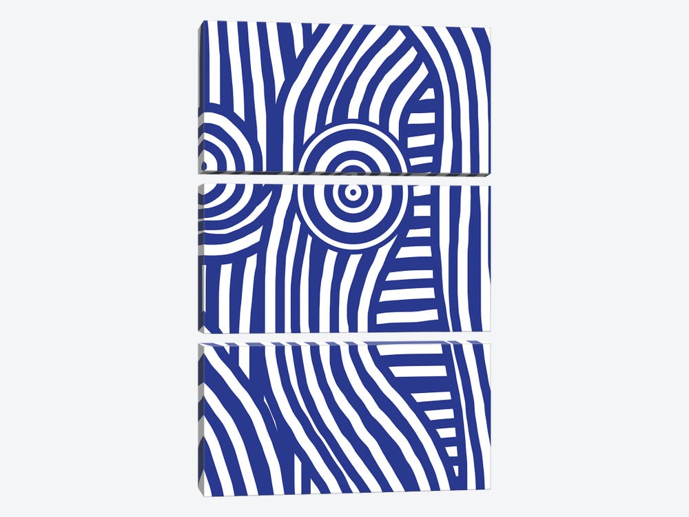 Front Blue And White Striped Nude by Little Dean 3-piece Canvas Art