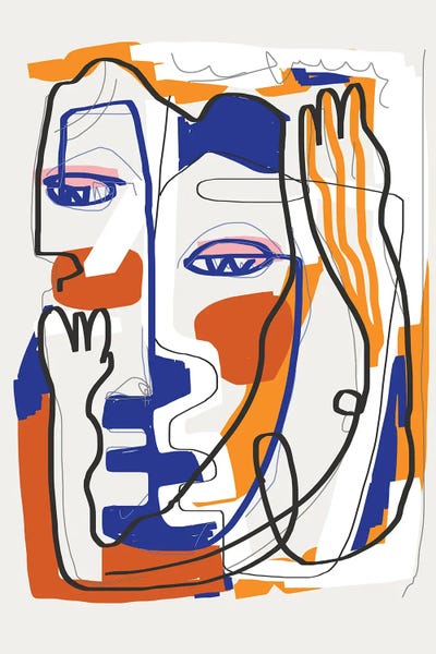 Cubist Visage: Abstract Line Art Romance by Little Dean