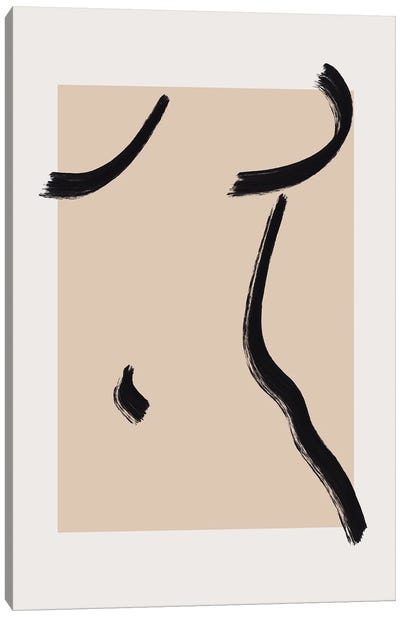 Abstract Minimal Nude Line Art II Canvas Art Print - Black & Beige Art