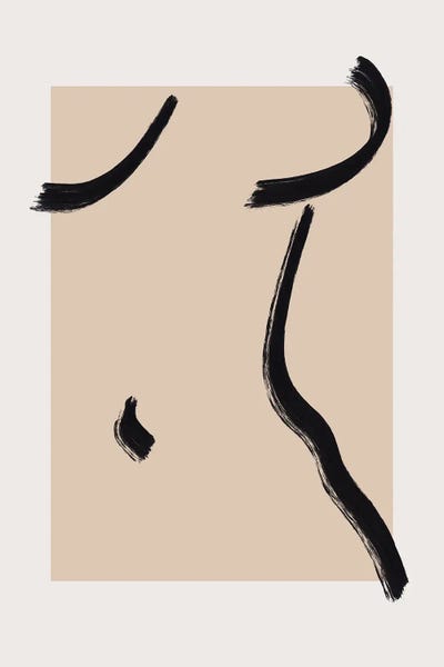 Black & Beige: Abstract Minimal Nude Line Art II by Little Dean