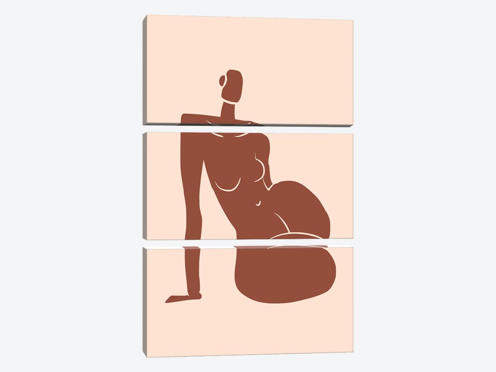 Leaning Nude In Terracotta by Little Dean 3-piece Canvas Wall Art