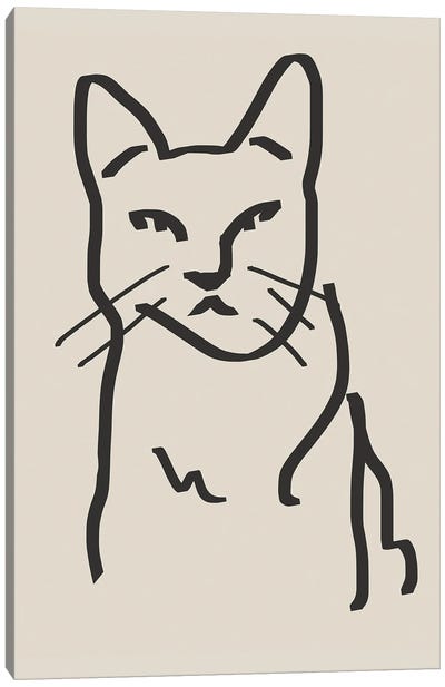 Line Art Cat Drawing II Canvas Art Print - Little Dean
