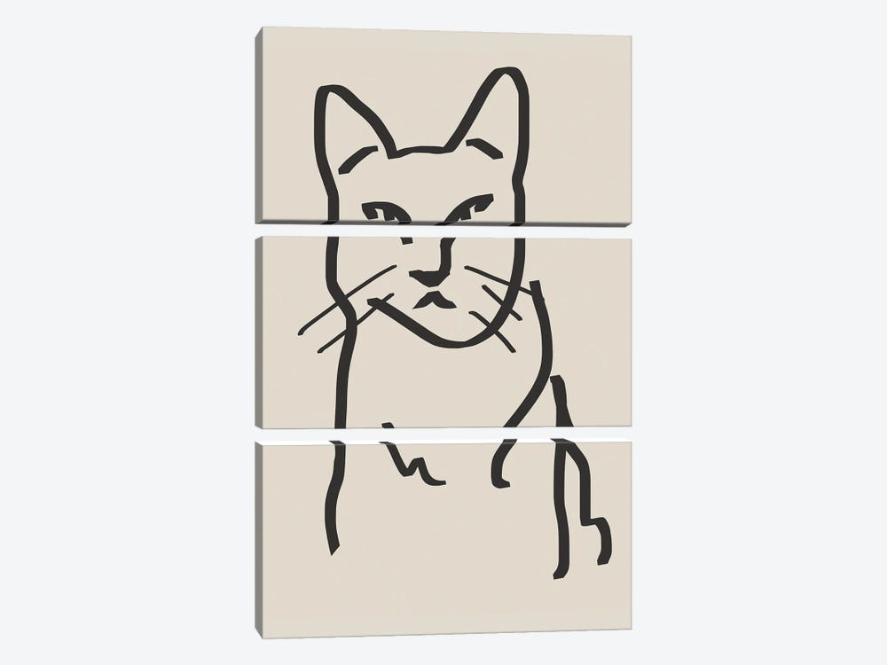 Line Art Cat Drawing II by Little Dean 3-piece Canvas Art Print