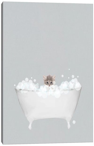 Kitten Blue Bath Canvas Art Print - Cat Art