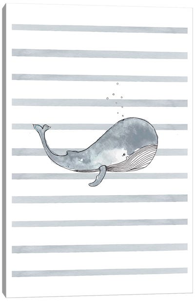 Whale Right Stripes I Canvas Art Print - Nursery Room Art
