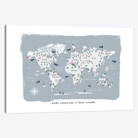 World Continents Map Canvas Print #LEH181} by Leah Straatsma Canvas Artwork