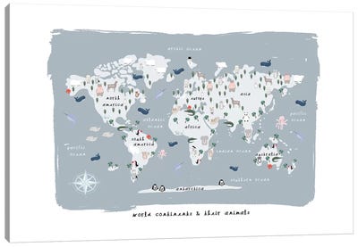 World Continents Map Canvas Art Print - Kids Map Art