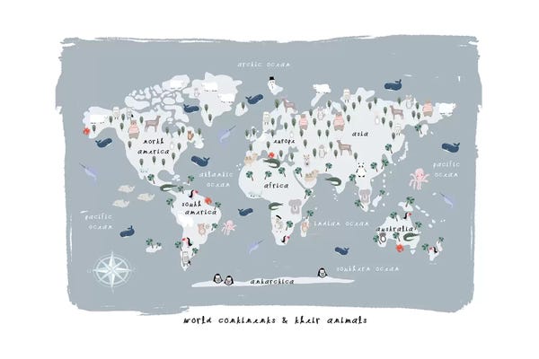 Kids Map Art: World Continents Map by Leah Straatsma