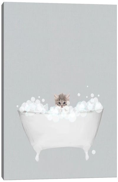 Kitten Blue Bath Canvas Art Print - Kids Bathroom Art