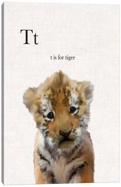 Baby Tiger Linen Canvas Art Print - Kids Educational Art